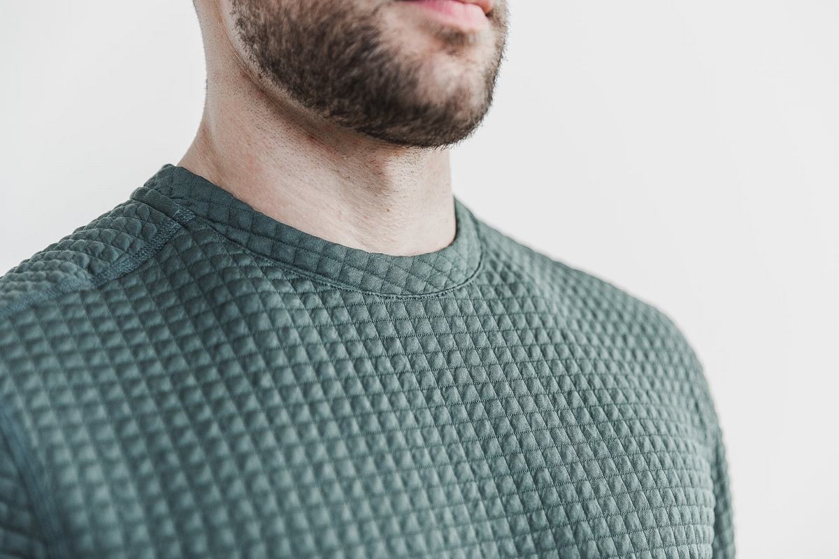 Nobull Quilted Crew Men's Pullover Olive | Australia (WU3571)